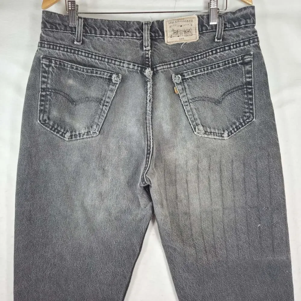 Vintage 90s Levis 545 Orange Tab Jeans Mens 38x28 Black USA Saddle Distressed